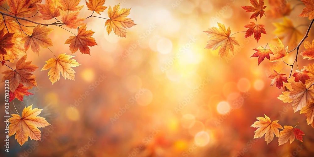 Autumnal Hues A Tapestry of Golden and Crimson Leaves Against a Softly Blurred Background of Warm Sunlight and Bokeh Effects