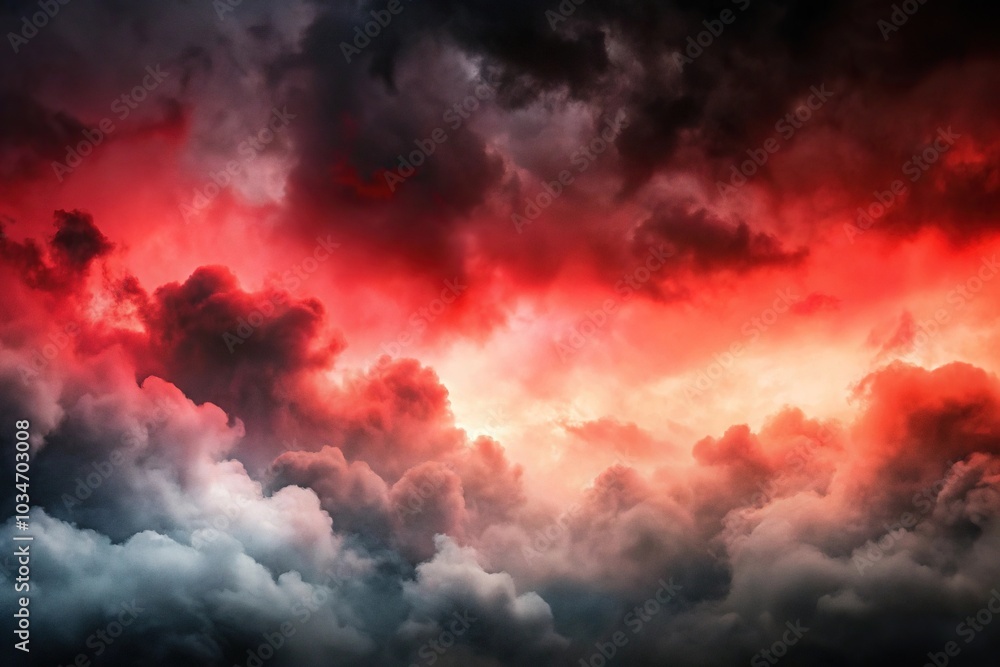 Fototapeta premium Asymmetrical black red sky gradient watercolor background with clouds texture