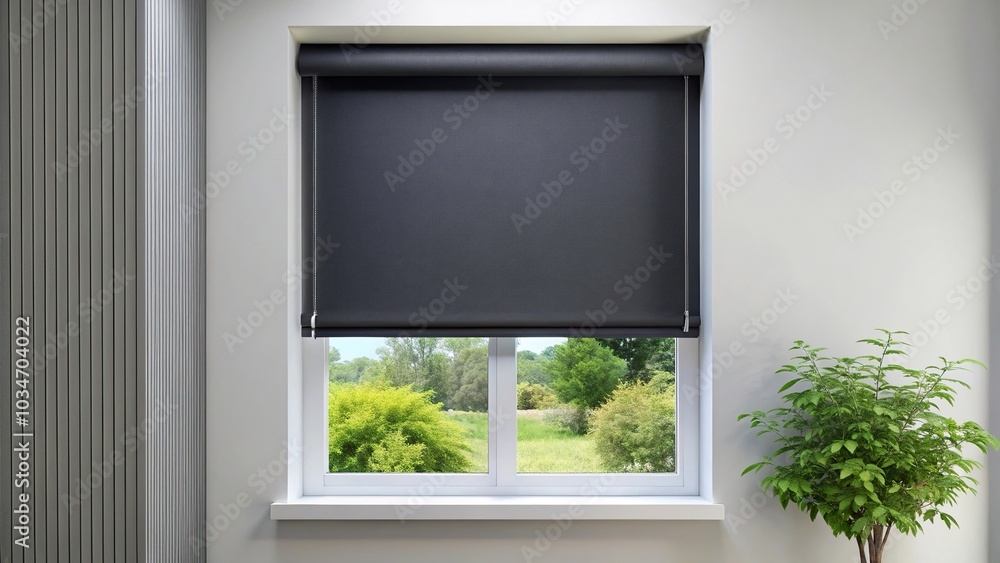 Asymmetrical color blackout roller blind on top of window