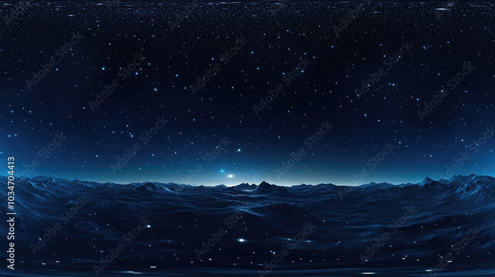 360 degree space background with stars panorama in 3D cartoon rendering featuring equirectangular projection and HDRI environment map Night starry sky illustration