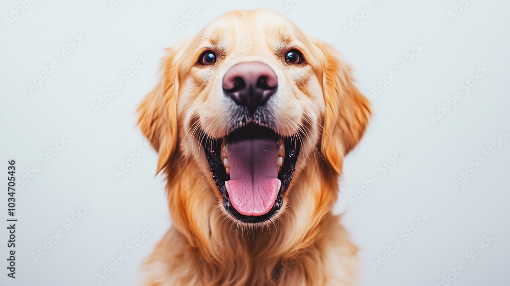 Fototapeta premium portrait of a happy smiling Golden Retriever dog on a white background