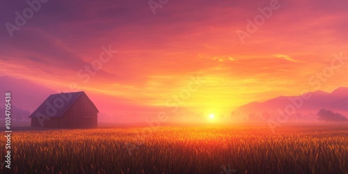 Evening view of farmland, Farmland at dusk