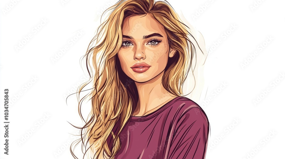Hand drawn 2d illustration of a young attractive woman Ideal for use in cards posters banners and t shirt designs Hand drawn 2d illustration of a young attractive woman Ideal for use in cards posters banners and t shirt designs
