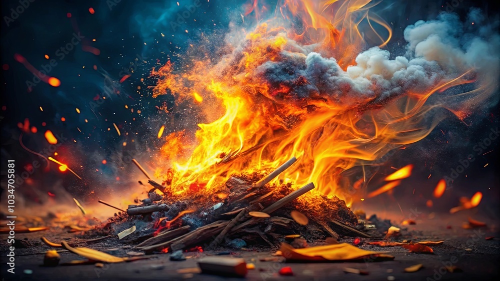 Embers Dance in a Whirlwind of Smoke and Flames, Igniting the Night with a Fiery Spectacle Embers Dance in a Whirlwind of Smoke and Flames, Igniting the Night with a Fiery Spectacle