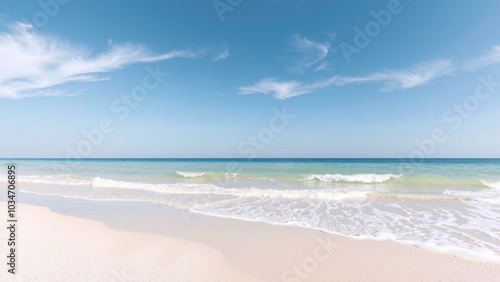 サラサラな白い砂浜と青い海の風景