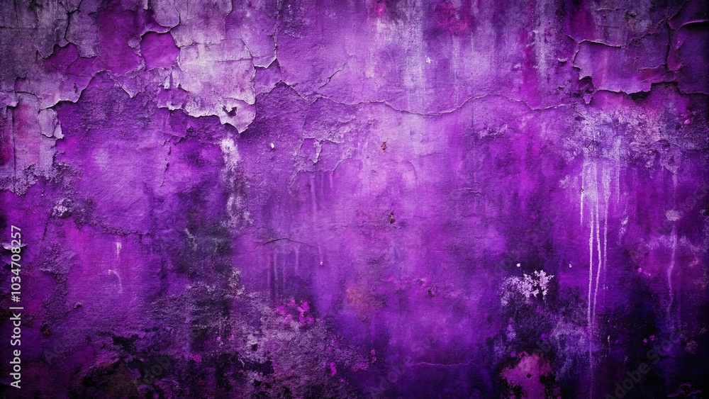 Obraz premium Awe-inspiring purple concrete wall with peeling paint and cracks, revealing layers of time and the passage of seasons.