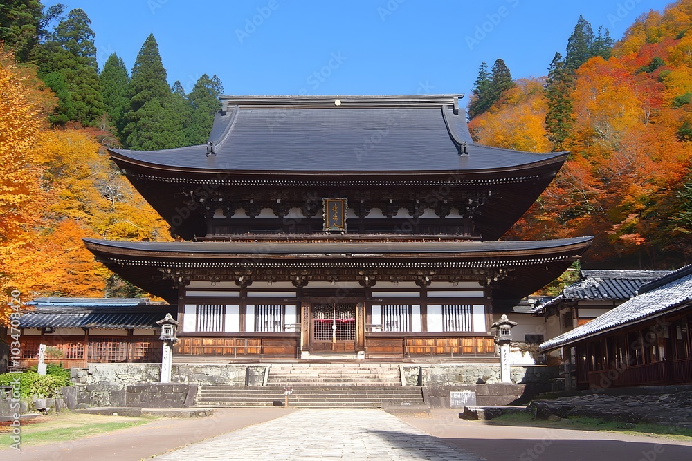 Traditional Japanese Temple with Autumn Foliage Traditional Japanese Temple with Autumn Foliage