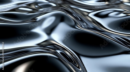 A smooth, mirror-like black surface with abstract