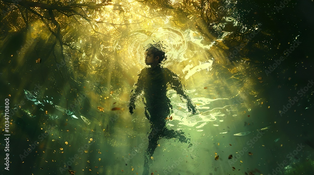 Underwater Sunbeams: A Dreamlike Forest Scene Underwater Sunbeams: A Dreamlike Forest Scene