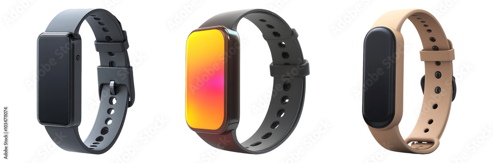 Stylish Fitness Trackers on Transparent Background Stylish Fitness Trackers on Transparent Background