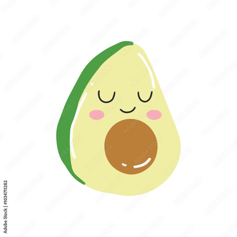 Fototapeta premium Cute and kawaii avocado emoticon expression illustration. avocado sticker, empticon, collection