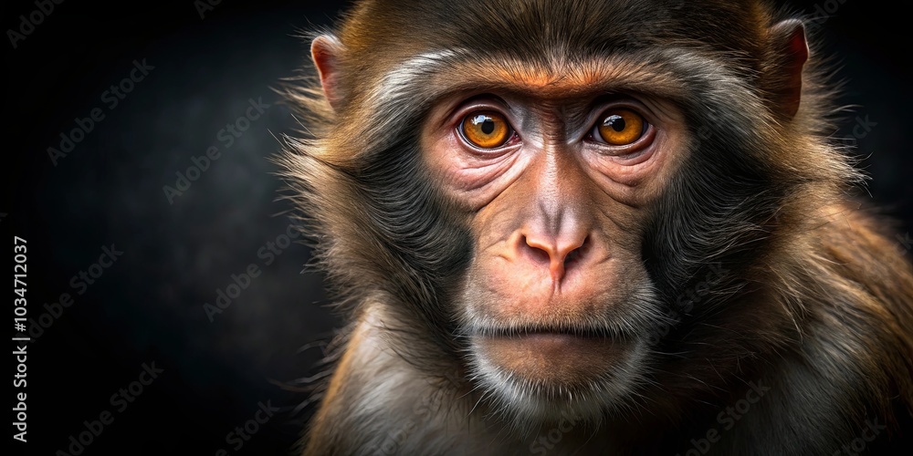 A Close-Up Portrait of a Primate with Striking Golden Eyes Gazing Directly into the Lens, Its Fur Reflecting the Light, Revealing a World of Intricacy and Intelligence A Close-Up Portrait of a Primate with Striking Golden Eyes Gazing Directly into the Lens, Its Fur Reflecting the Light, Revealing a World of Intricacy and Intelligence