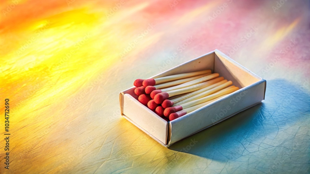 A box of matches with red tips rests on a textured surface, bathed in the warm glow of sunlight, casting a soft, diffused shadow. A box of matches with red tips rests on a textured surface, bathed in the warm glow of sunlight, casting a soft, diffused shadow.