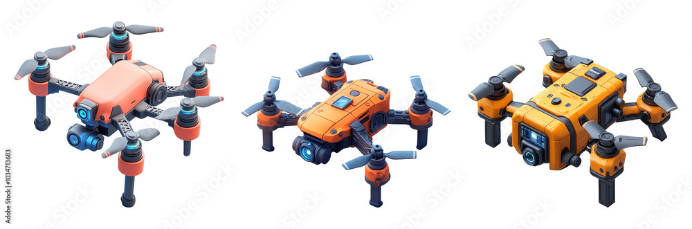 Colorful Drones on Transparent Background Colorful Drones on Transparent Background