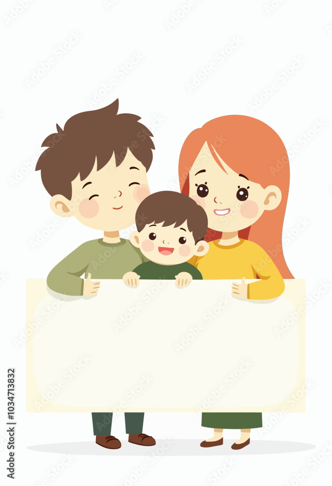 Adorable Family Portrait: Simple Line Drawing of Smiling Parents and Baby with Blank Sign, Kawaii Characters in Gentle Pastel Colors, Minimalist Vector Art for Parenting
Adorable Family Portrait: Simple Line Drawing of Smiling Parents and Baby with Blank Sign, Kawaii Characters in Gentle Pastel Colors, Minimalist Vector Art for Parenting