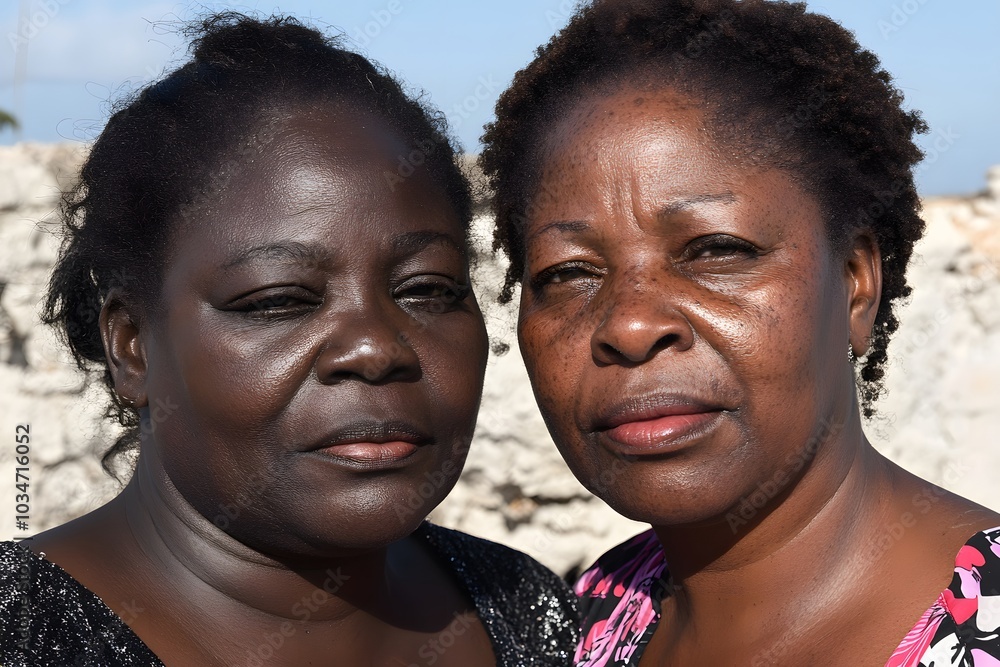 Closeup Portrait of Two African American Women Smiling and Looking at Camera