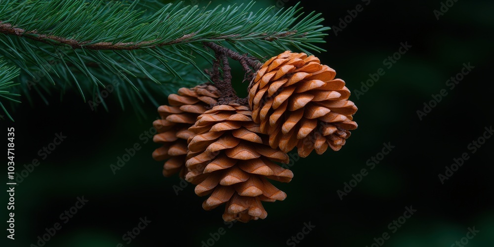 Close-up of Pine Cones on Green Pine Branch Close-up of Pine Cones on Green Pine Branch