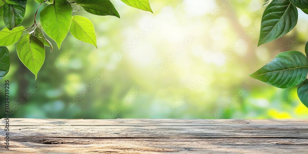 Well worn wooden table with weathered surface in natural green setting Well worn wooden table with weathered surface in natural green setting