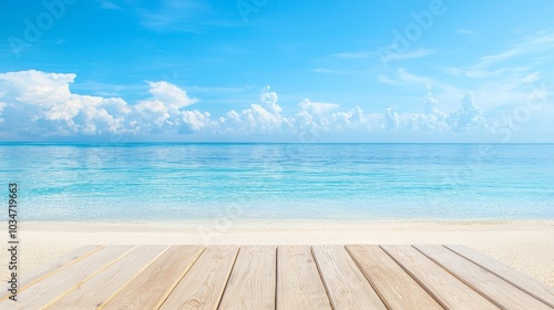 Wooden Boardwalk Leading to the Serene Ocean Horizon