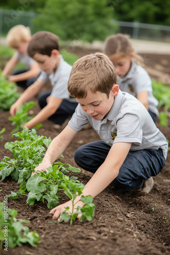 Children planting in a community garden