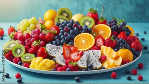 A a colorful fruit platter, full of vitamins and nutrients, High quality HD 4K PICS