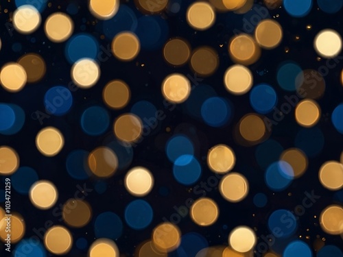 Beautiful blue and yellow bokeh blur lights on a dark background, perfect for party banners, Christmas wishes, and festive celebrations.