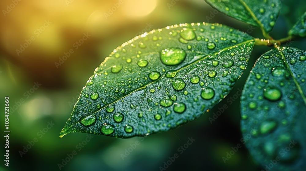Close-up of Dew Drops on a Leaf Close-up of Dew Drops on a Leaf