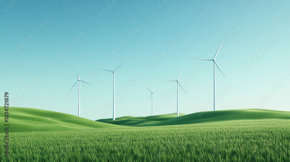 A scenic view of wind turbines on green hills under a clear blue sky, symbolizing renewable energy and sustainable development. A scenic view of wind turbines on green hills under a clear blue sky, symbolizing renewable energy and sustainable development.