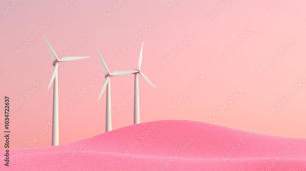 A serene landscape featuring wind turbines on soft pink hills under a pastel sky. A blend of natural energy and dreamy aesthetics. A serene landscape featuring wind turbines on soft pink hills under a pastel sky. A blend of natural energy and dreamy aesthetics.