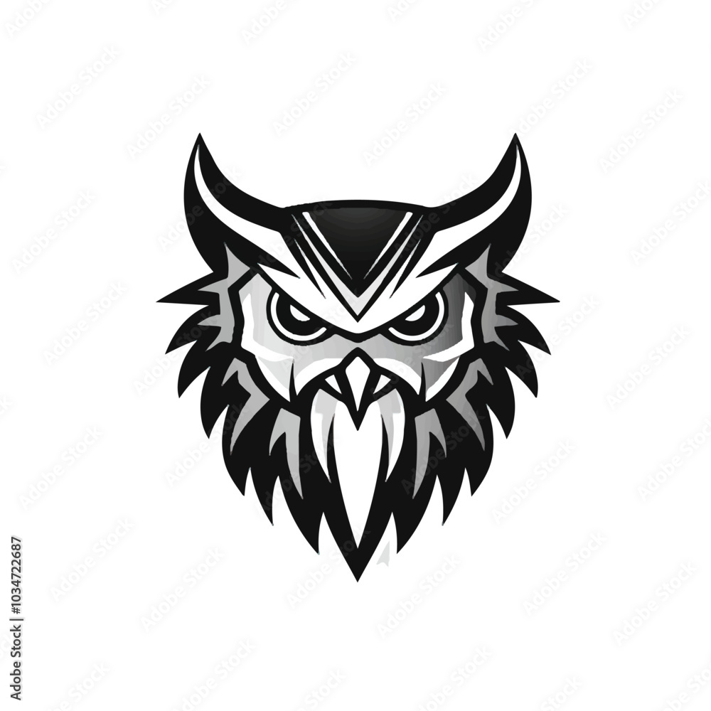Owl Esport Logo Vector Black and White Background Thicker Outline Without Text