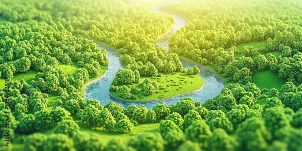 Aerial view of a river on a sunny day, Aerial view of a river under clear skies Aerial view of a river on a sunny day, Aerial view of a river under clear skies