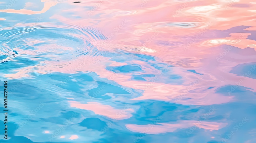 Soft hues of blue and pink reflecting on a smooth surface with gentle ripples symbolizing tranquility Soft hues of blue and pink reflecting on a smooth surface with gentle ripples symbolizing tranquility