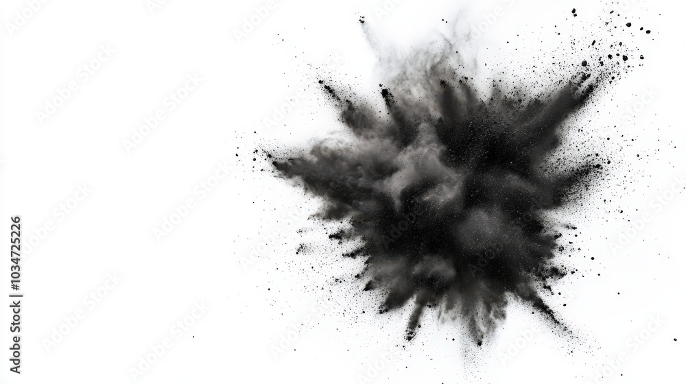 Dynamic Explosion of Dust and Smoke on a White Background Dynamic Explosion of Dust and Smoke on a White Background