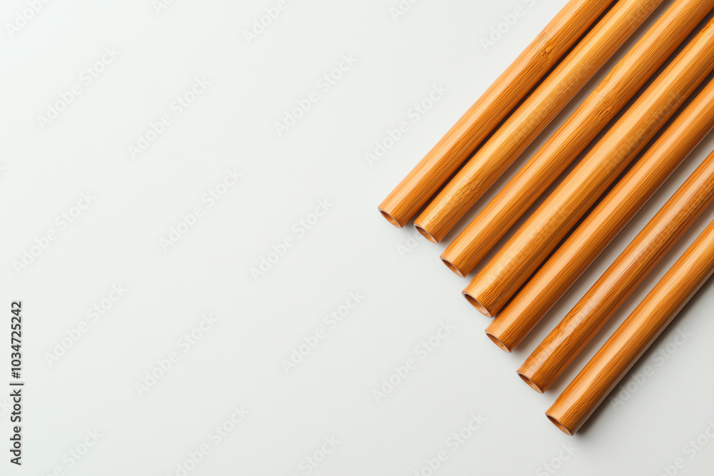 Bamboo straws on a white isolate background Bamboo straws on a white isolate background
