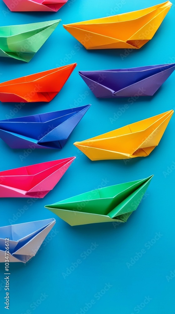 Leadership Concept with Paper Boats. Set of colorful origami ships on blue background. Leadership Concept with Paper Boats. Set of colorful origami ships on blue background.
