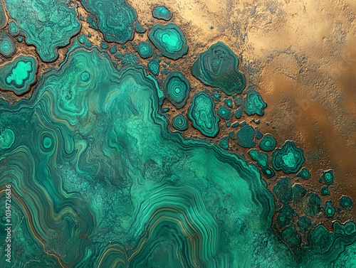 Experience the Elegance of Richly Hued Malachite Stone on a Bronze Metallic Surface photo