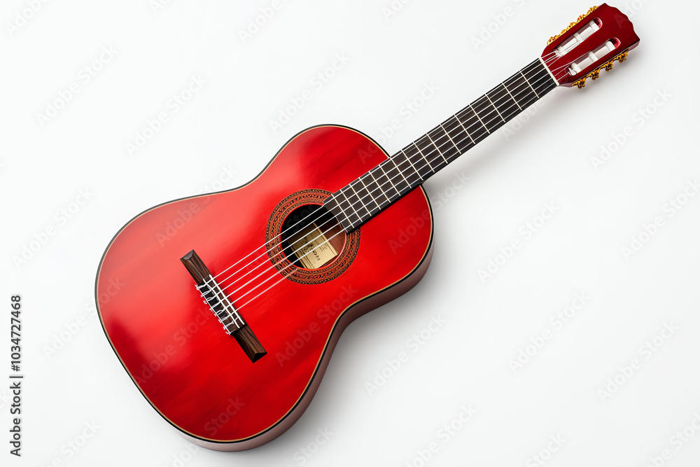 Obraz premium Red acoustic guitar on white background