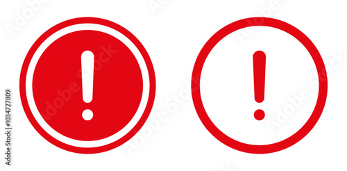 Advertencia, precaución, atención, icono de alerta, establezca un signo de exclamación rojo en forma de círculo – vector de stock	