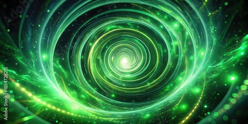 Abstract Surreal Glowing Green Spinning Vortex Spiral Backdrop for Seamless Loop Animation in Vintage Style Photography