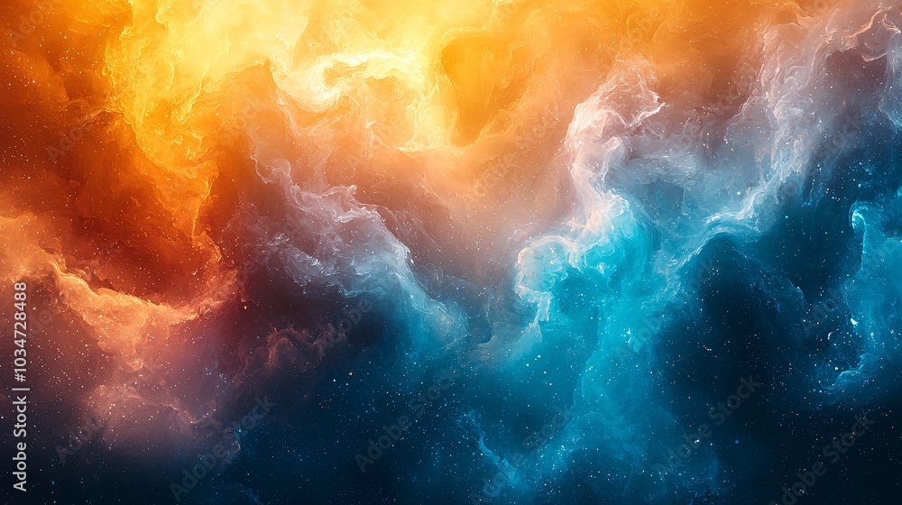 Abstract Cosmic Nebula with Blue and Orange Swirls and Stars Abstract Cosmic Nebula with Blue and Orange Swirls and Stars