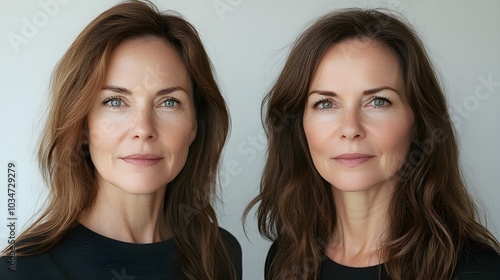 Facelift transformation testimonial with close-up before-and-after photos, focusing on skin elasticity and overall rejuvenation, Soft Lighting, Realistic Photography