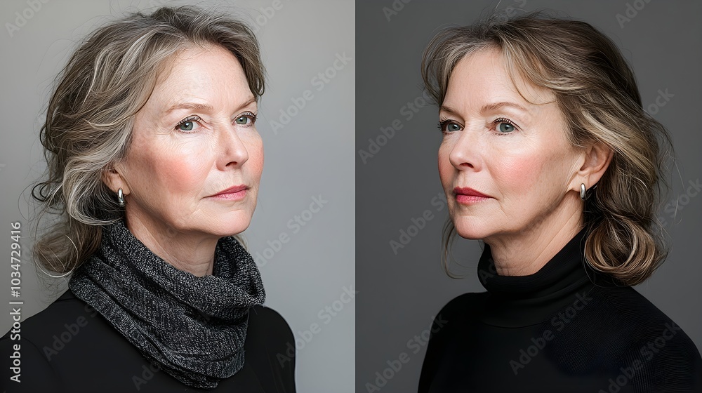 Photographic comparison of a facelift, showing the effects of improved jawline definition and restored cheek volume for a more youthful, contoured face Photographic comparison of a facelift, showing the effects of improved jawline definition and restored cheek volume for a more youthful, contoured face