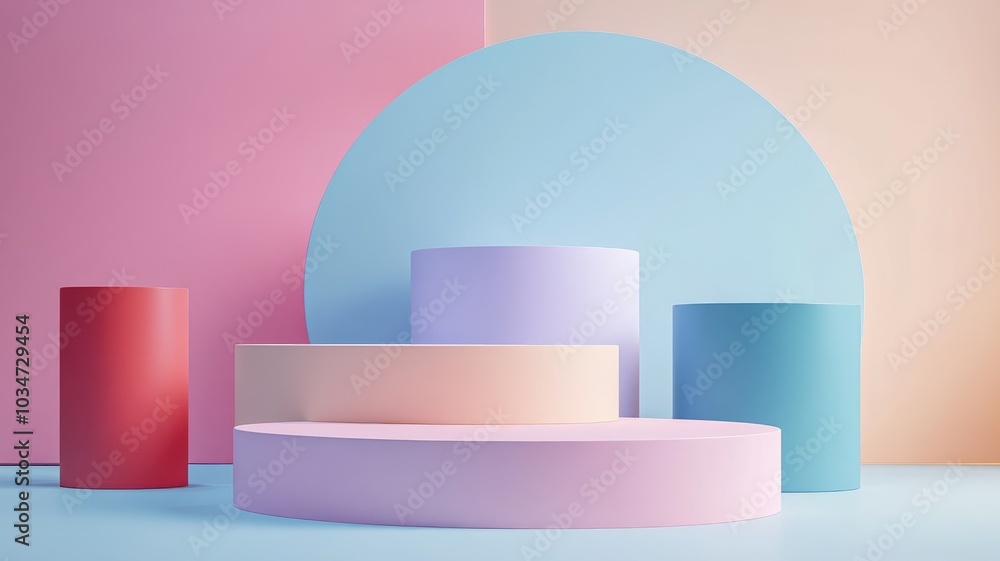 Pastel Cylinders on a Multicolored Background Pastel Cylinders on a Multicolored Background