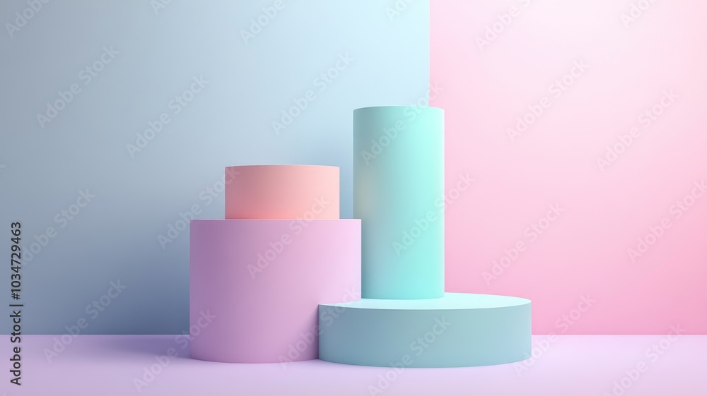 Pastel Cylinders Stacked Against a Split-Color Background Pastel Cylinders Stacked Against a Split-Color Background