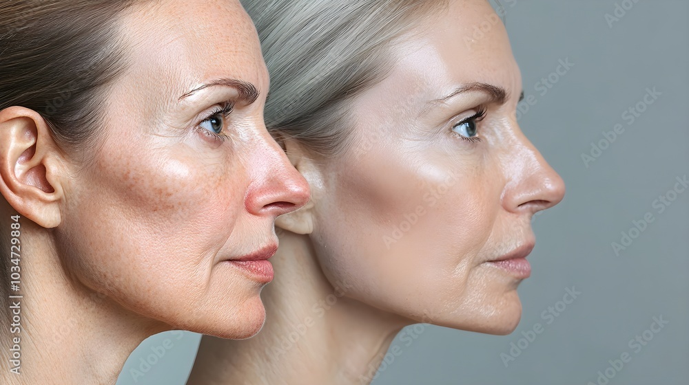 Visual post comparing non-surgical anti-aging treatments and facelift, featuring before-and-after images of skin firmness and smoothness, High Detail, Bright Lighting Visual post comparing non-surgical anti-aging treatments and facelift, featuring before-and-after images of skin firmness and smoothness, High Detail, Bright Lighting