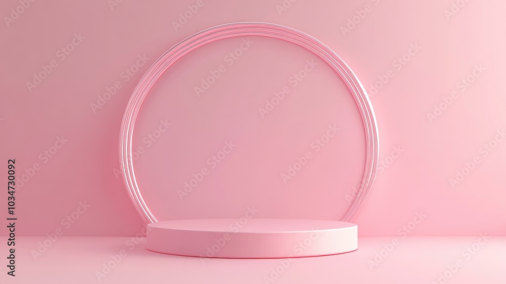 Obraz premium Pink Circular Podium with a Curved Frame