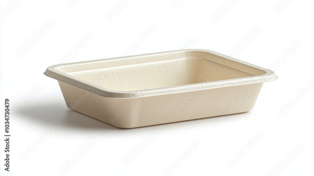 Eco-friendly bagasse takeout box, isolated on pure white, crisp edges, sharp details, light shadow for depth, perfect for food packaging designs Eco-friendly bagasse takeout box, isolated on pure white, crisp edges, sharp details, light shadow for depth, perfect for food packaging designs