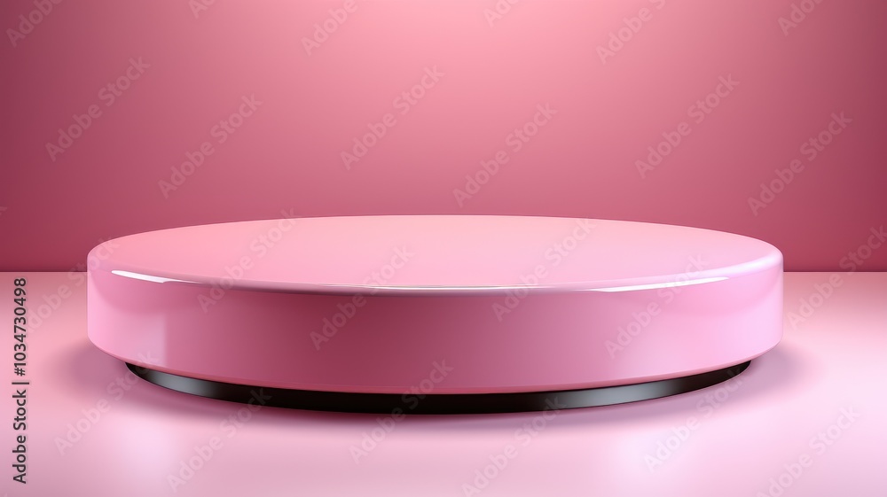 Pink Glossy Cylinder with Black Base on Pink Background Pink Glossy Cylinder with Black Base on Pink Background