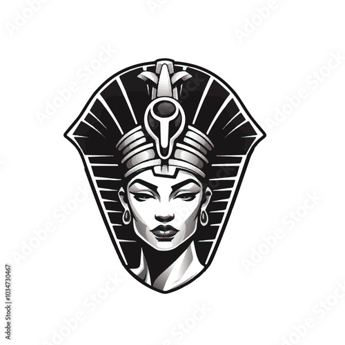 Nefertiti Esport Logo Vector Black and White Background Thicker Outline