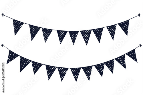 Patriotic bunting in traditional colors for independence day. Colorful party flags vector illustrations. Patriotic bunting silhouettes vector design. Set of USA festive patriotic bunting flags vector